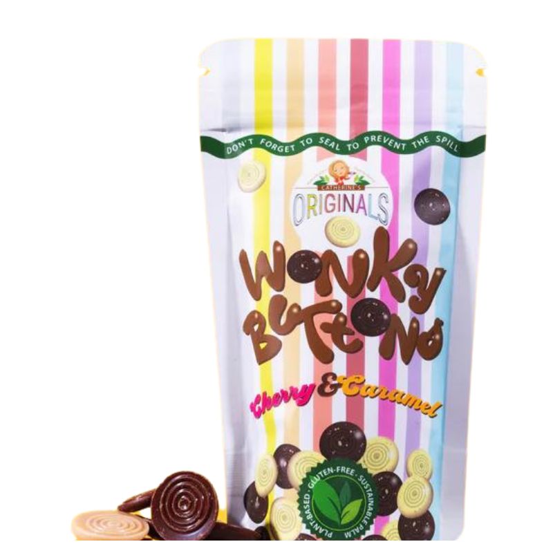 Cherry & Caramel Filled M*lk Choc Wonky Buttons 90g