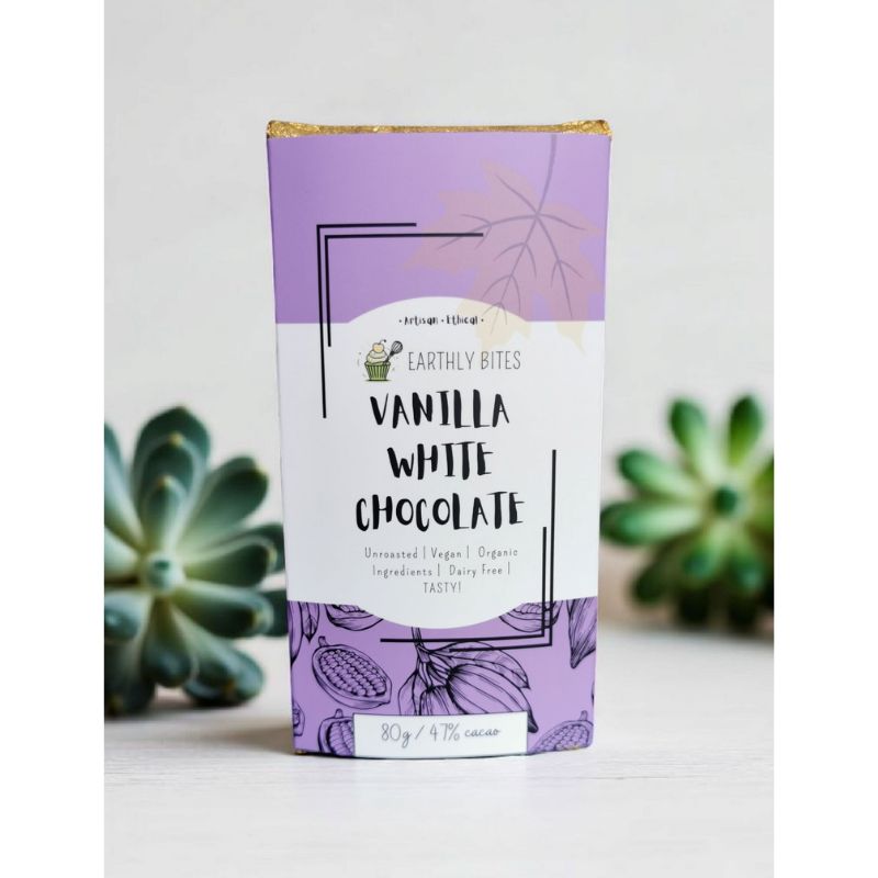 Earthly Bites Vanilla & Coconut Organic White Chocolate 80g