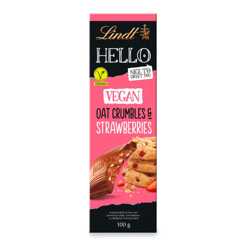 Lindt Hello Vegan Oat Crumbles & Strawberries M*lk Chocolate 100g