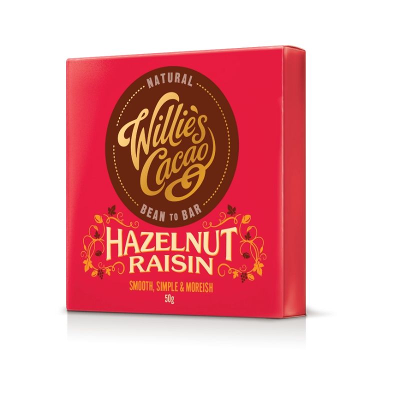 Willie's Cacao Hazelnut Raisin Dark Chocolate Bar 50g