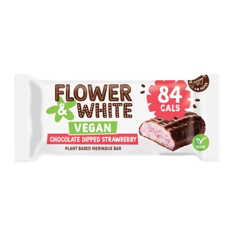 Flower & White Vegan Chocolate Dipped Strawberry Meringue Bar 20g