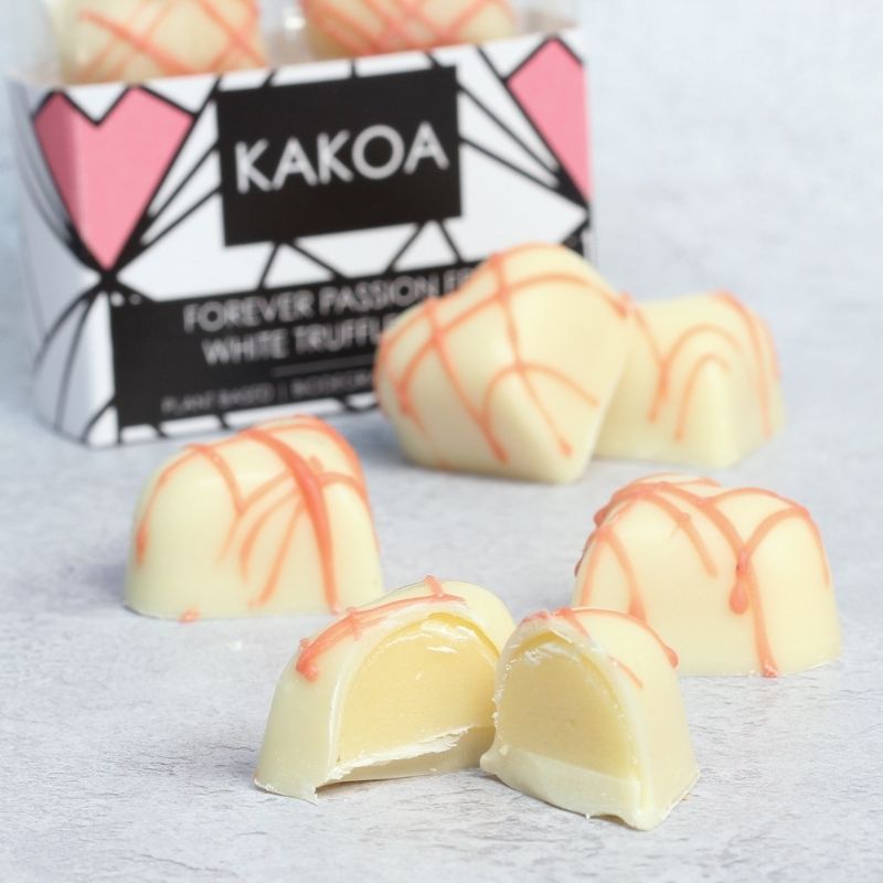 Kakoa Vegan Forever Passion Fruit White Chocolate Truffle Hearts 75g