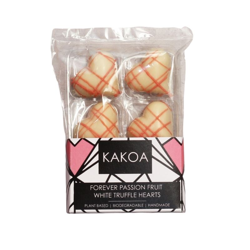 Kakoa Vegan Forever Passion Fruit White Chocolate Truffle Hearts 75g