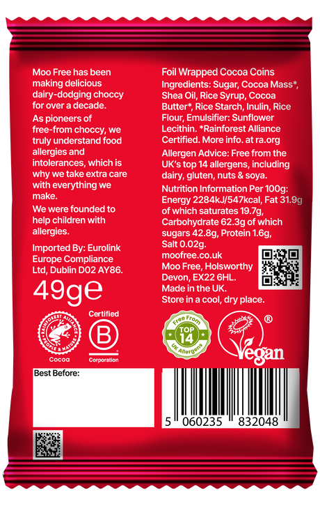 Moo Free M*lk Choccy Coins 49g