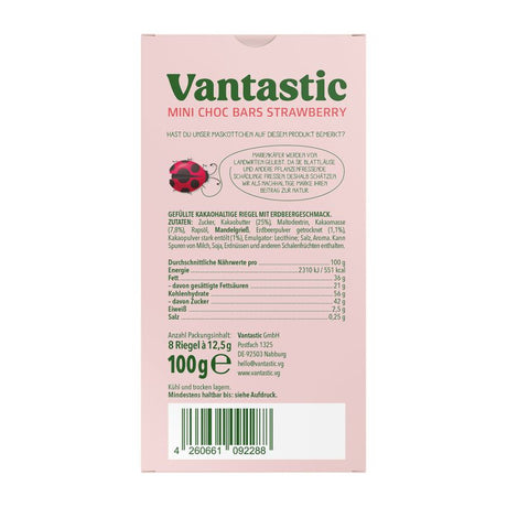 Vantastic Strawberry Creem Pack of 8 Mini Choc Bars 100g