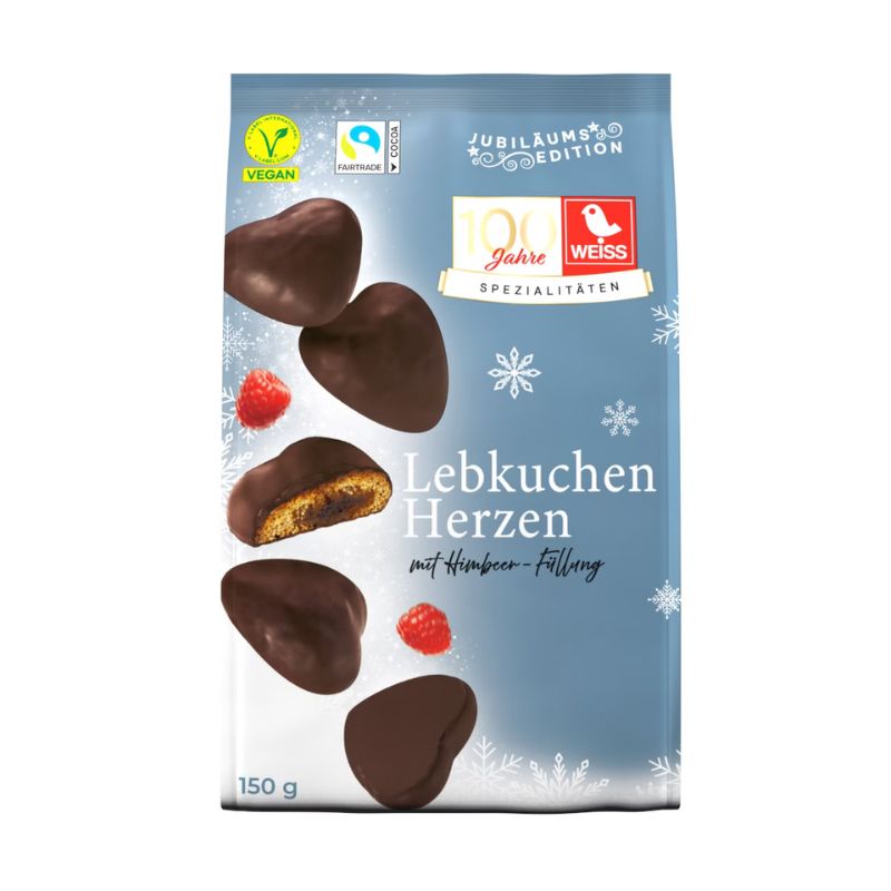 Weiss Raspberry Jam Filled Lebkuchen Hearts 150g